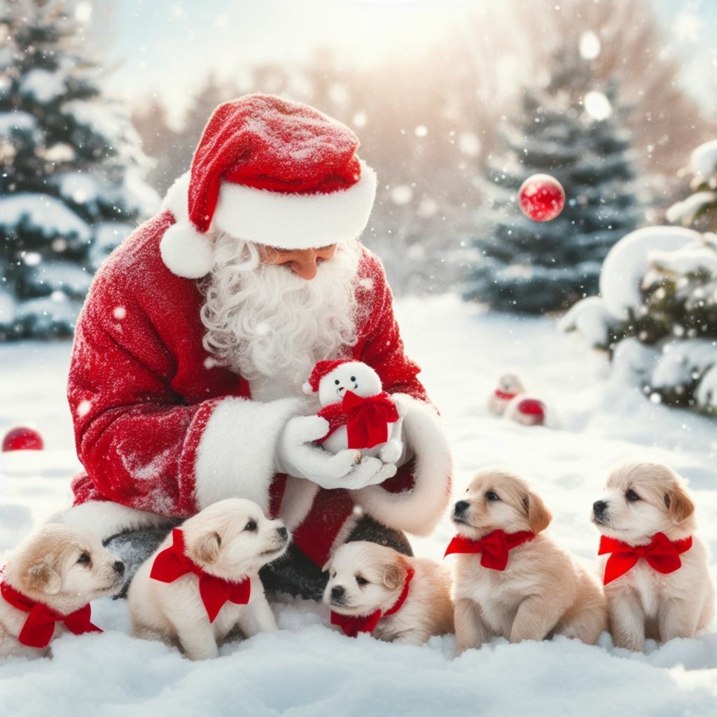 Santa with puppies